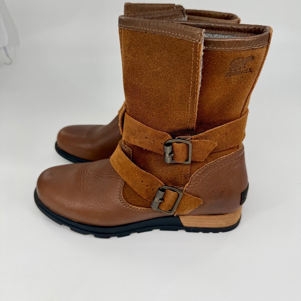Sorel Major Moto Boot Womens 6 Brown Suede Leather Buckle NL2433-242 Excellent